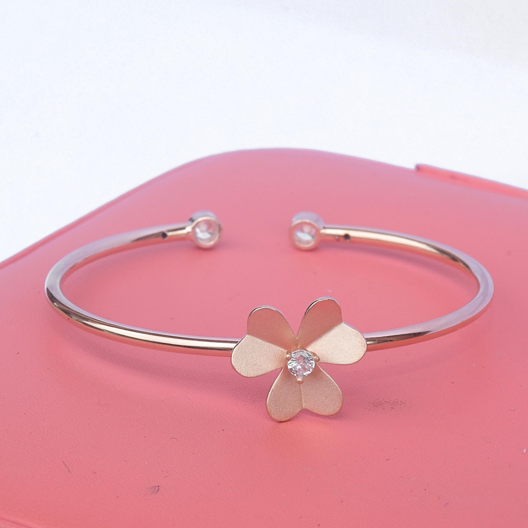 925 Sterling Silver Rose Gold Flower Rhodium Bangle Bracelet For Women & Girls 1