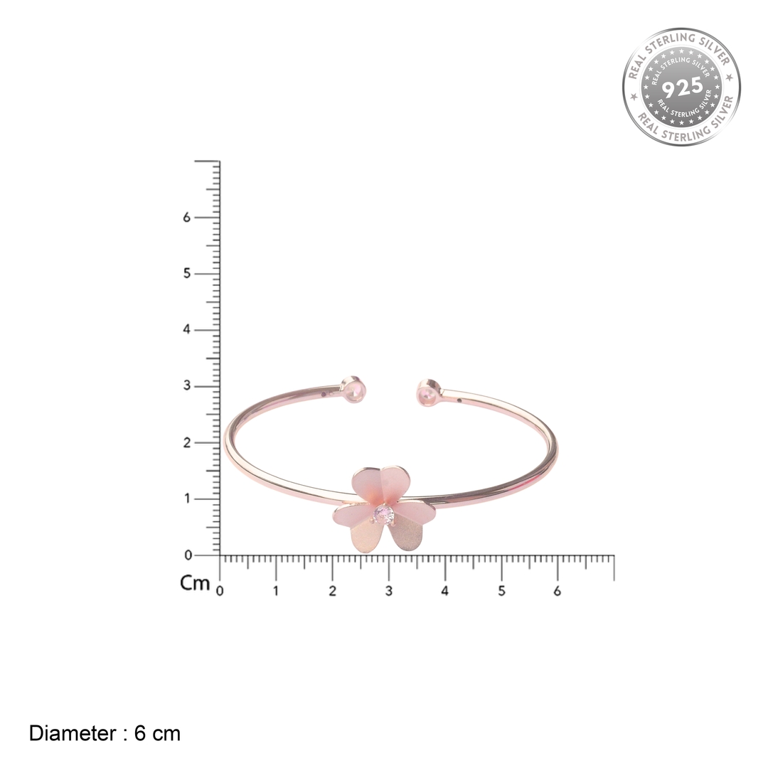 925 Sterling Silver Rose Gold Flower Rhodium Bangle Bracelet For Women & Girls 3