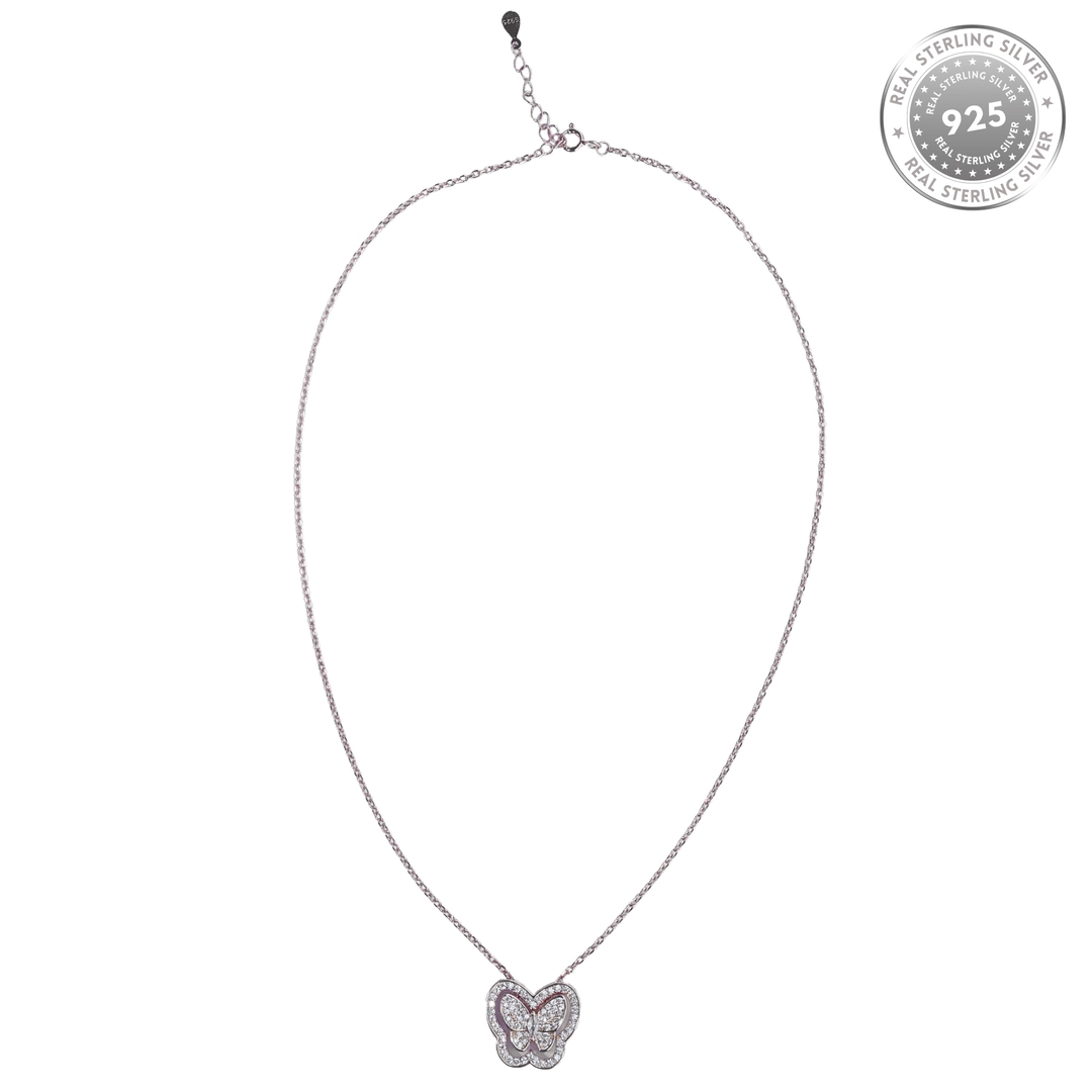 925 Sterling Silver Rose Gold Butterfly Cubic Zirconia Necklace with Chain for Girls and Women 5