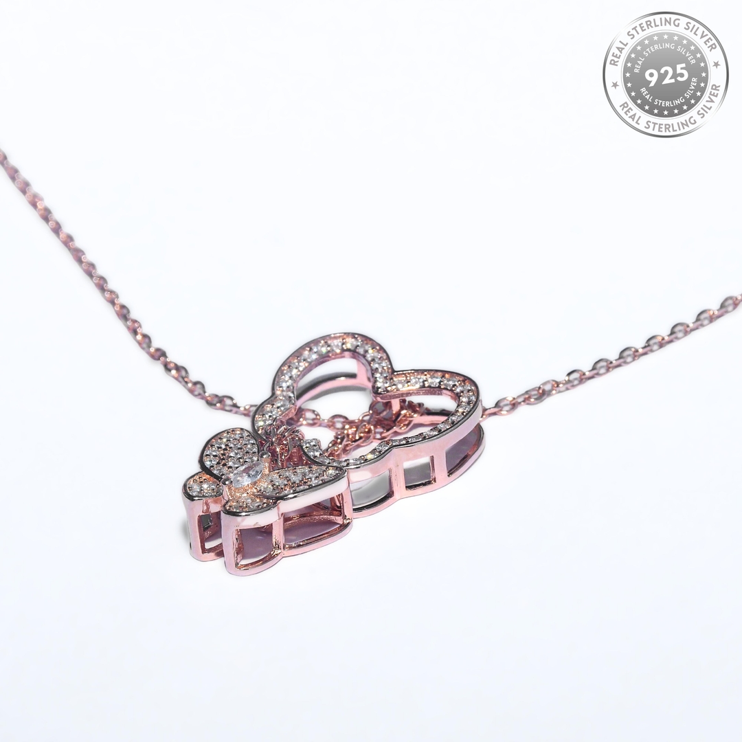 925 Sterling Silver Rose Gold Butterfly Cubic Zirconia Necklace with Chain for Girls and Women 4