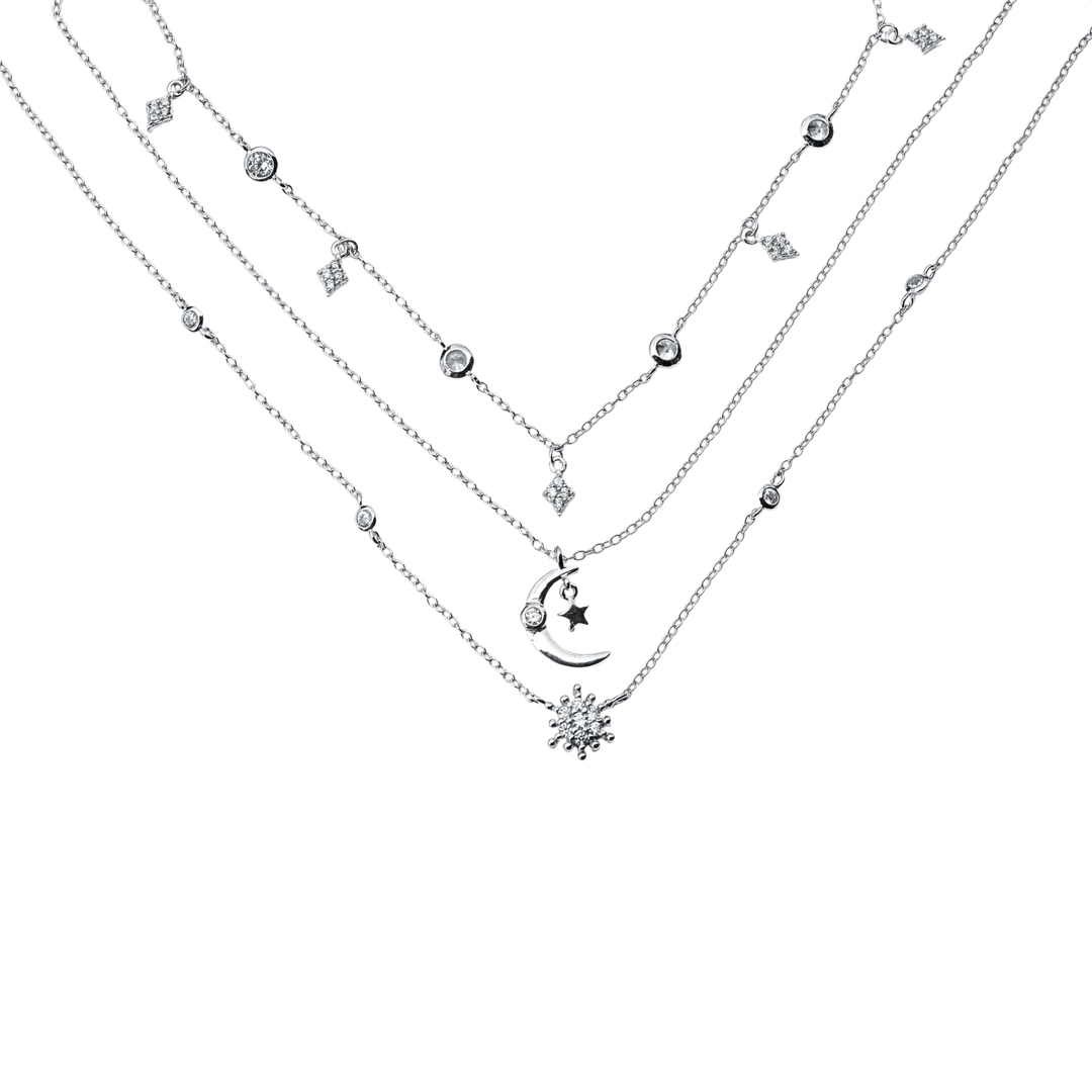 Elegant 925 Sterling Silver Multi-Layer Necklace with Charms for Girls and Women 0