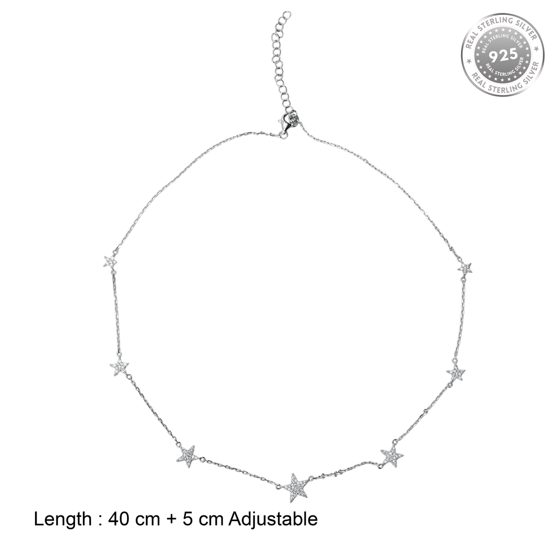 Sparkling 925 Sterling Silver Star Charm Necklace - Delicate Chain with Crystal-Encrusted Stars for Timeless Elegance 2