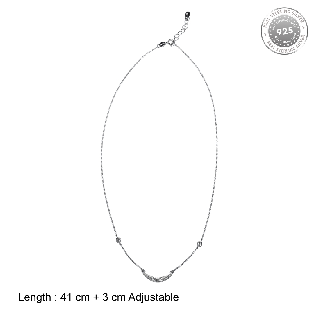 925 Silver Studded Arc Necklace with Link Chain with Rhodium Plated for Women and Girls 1