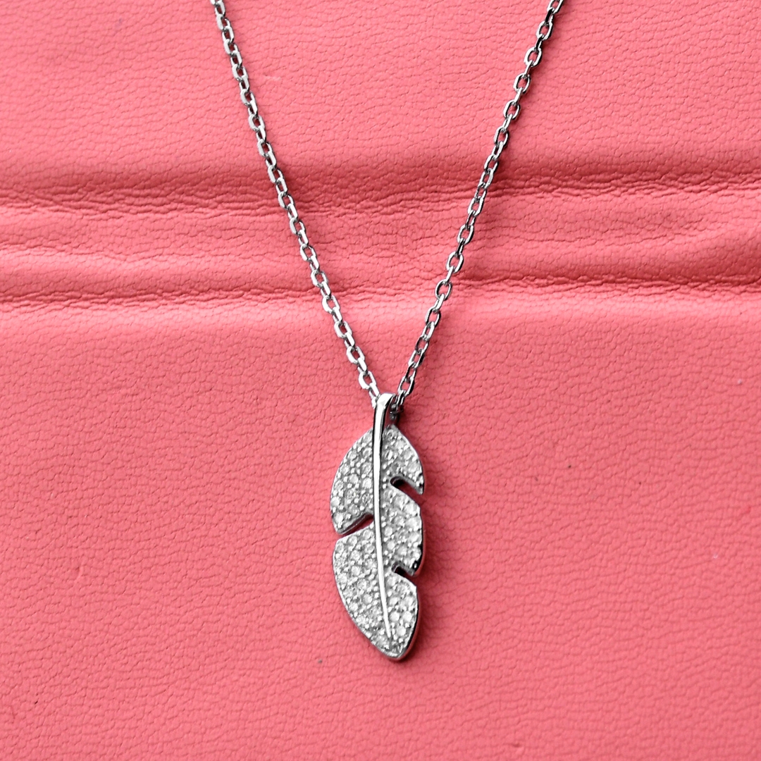 925 Silver Feather Pendant with Zirconia Stones with Link Chain for Women and Girls 1
