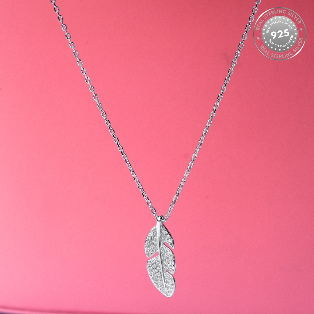 925 Silver Feather Pendant with Zirconia Stones with Link Chain for Women and Girls 2