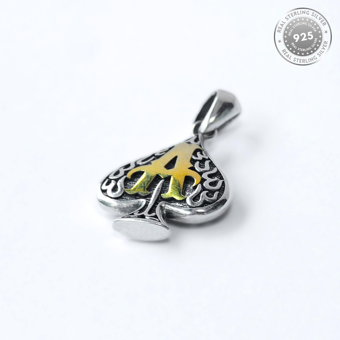 925 Sterling Silver Poker Little Ace Spades Pendant Necklace for Men and Women 1