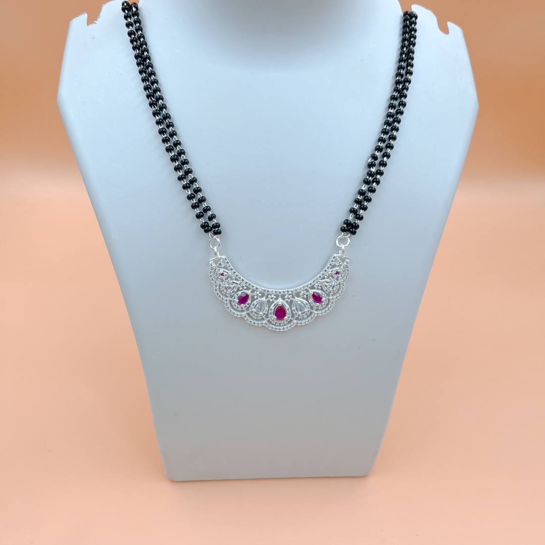 Luxurious 925 Sterling Silver Victorian-Inspired Crescent Necklace with Teardrop Pink Gemstones and Ornate Filigree 1