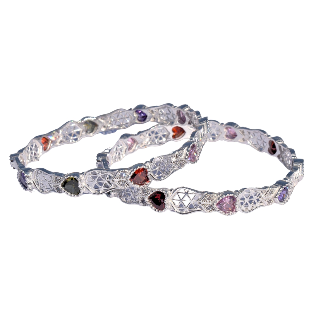 Silver Modern Heart Shape Diamond Bangles for Women and Girls (2/6) 0