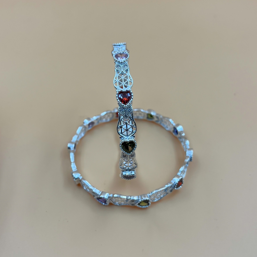 Silver Modern Heart Shape Diamond Bangles for Women and Girls (2/6) 1
