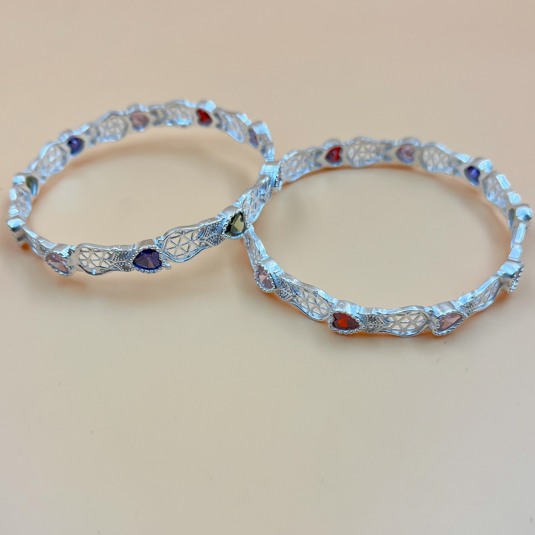 Silver Modern Heart Shape Diamond Bangles for Women and Girls (2/6) 4