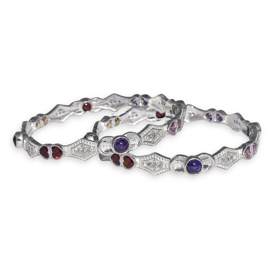 Silver Elegance Bangles with Precious Multicolor Gemstones 0