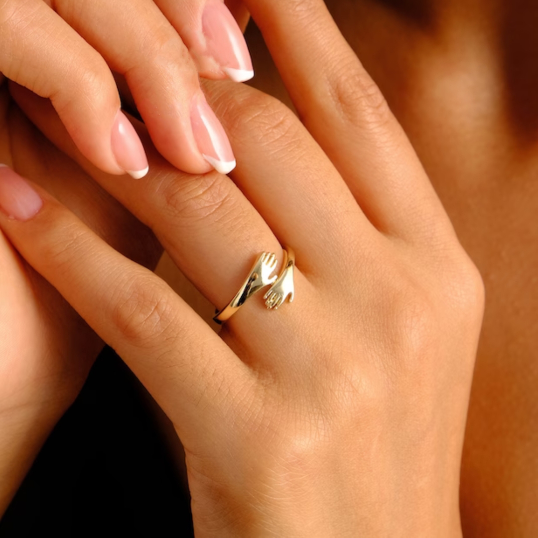 Silver Adjustable Gold Plated Hug Ring 1