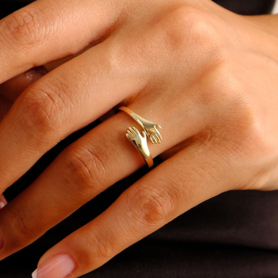 Silver Adjustable Gold Plated Hug Ring 3