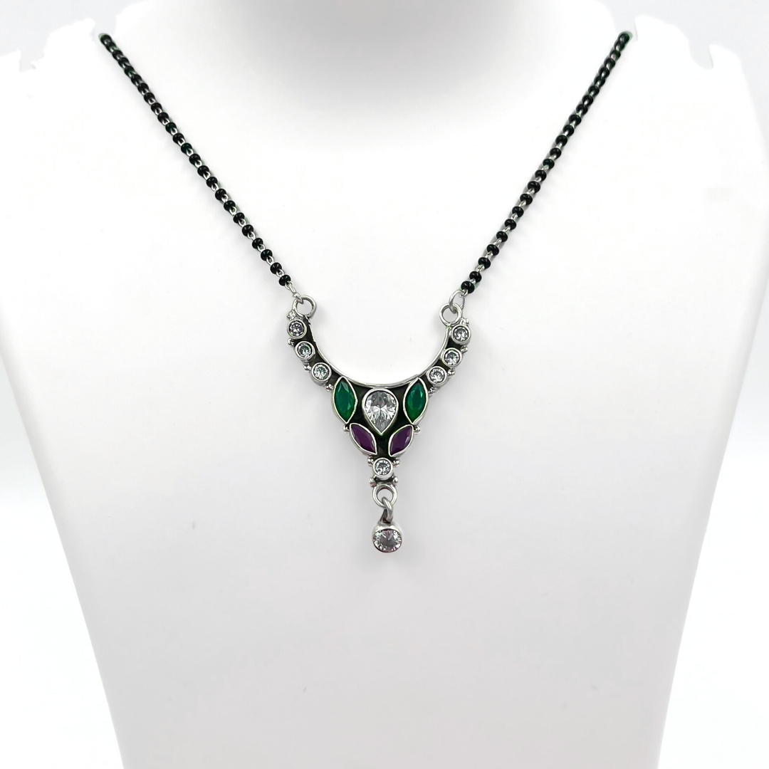 Silver Collar Mangalsutra with Vibrant Purple and Green Gemstone 0