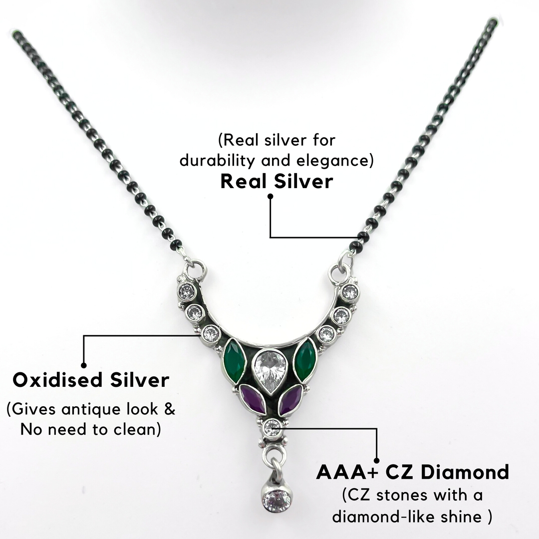 Silver Collar Mangalsutra with Vibrant Purple and Green Gemstone 1