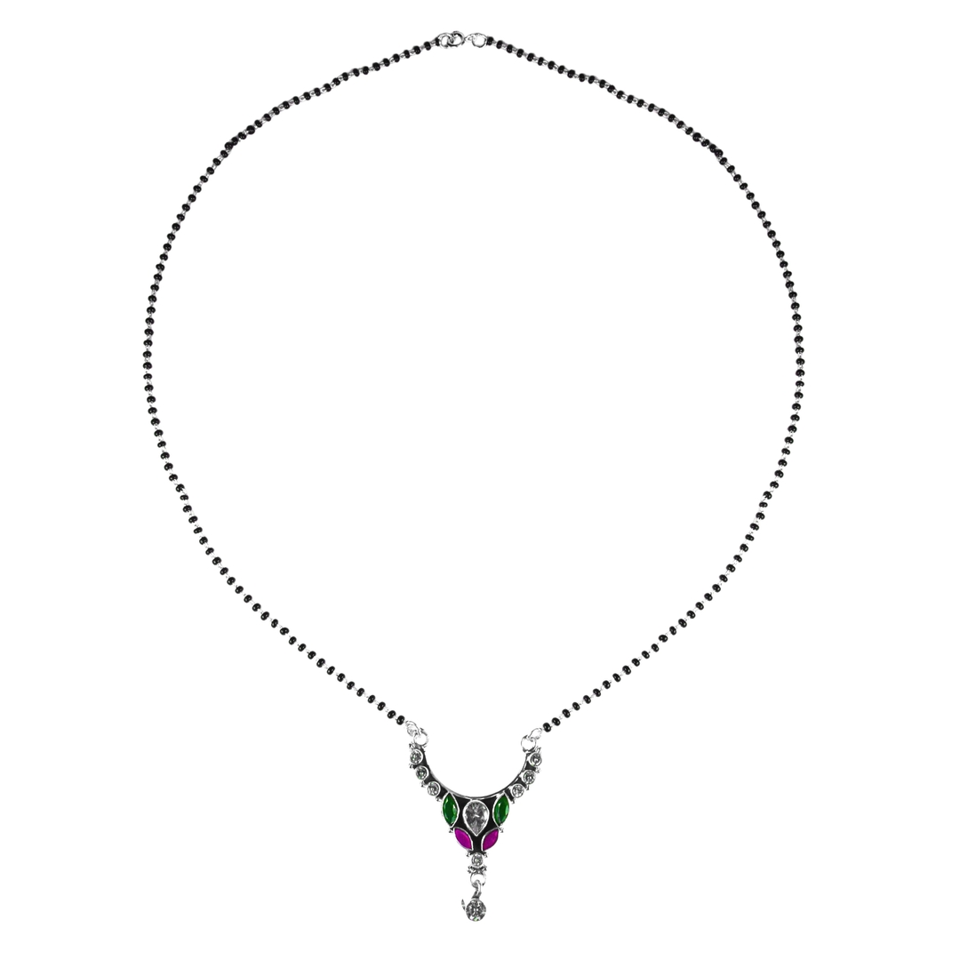 Silver Collar Mangalsutra with Vibrant Purple and Green Gemstone 5