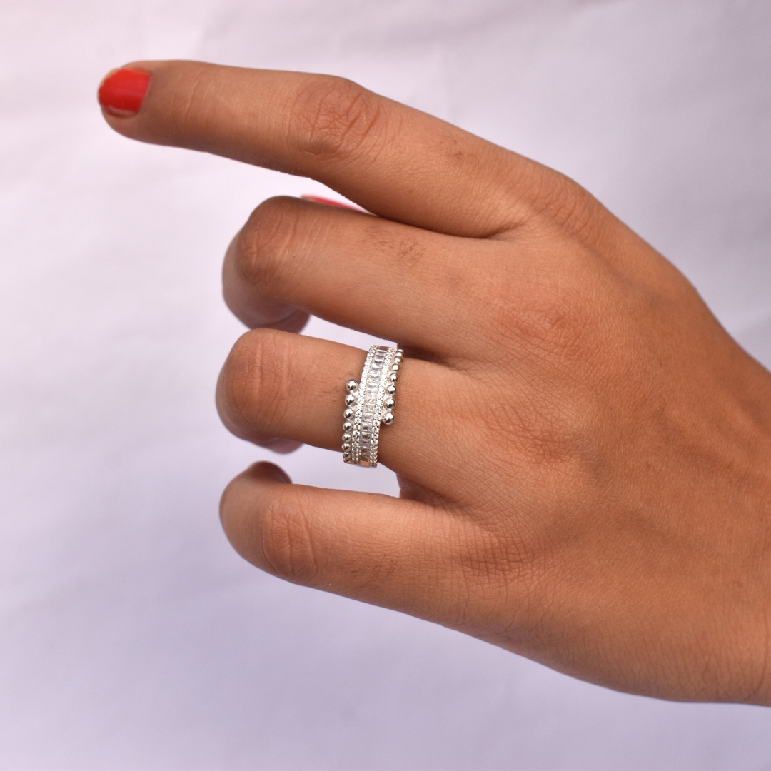 925 Silver Cubic Zirconia Adjustable Ring for Women and Girls 1