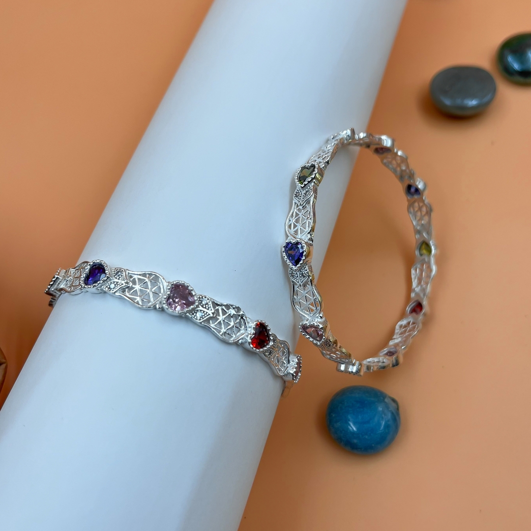 Silver Modern Heart Shape Diamond Bangles for Women and Girls (2/6) 2