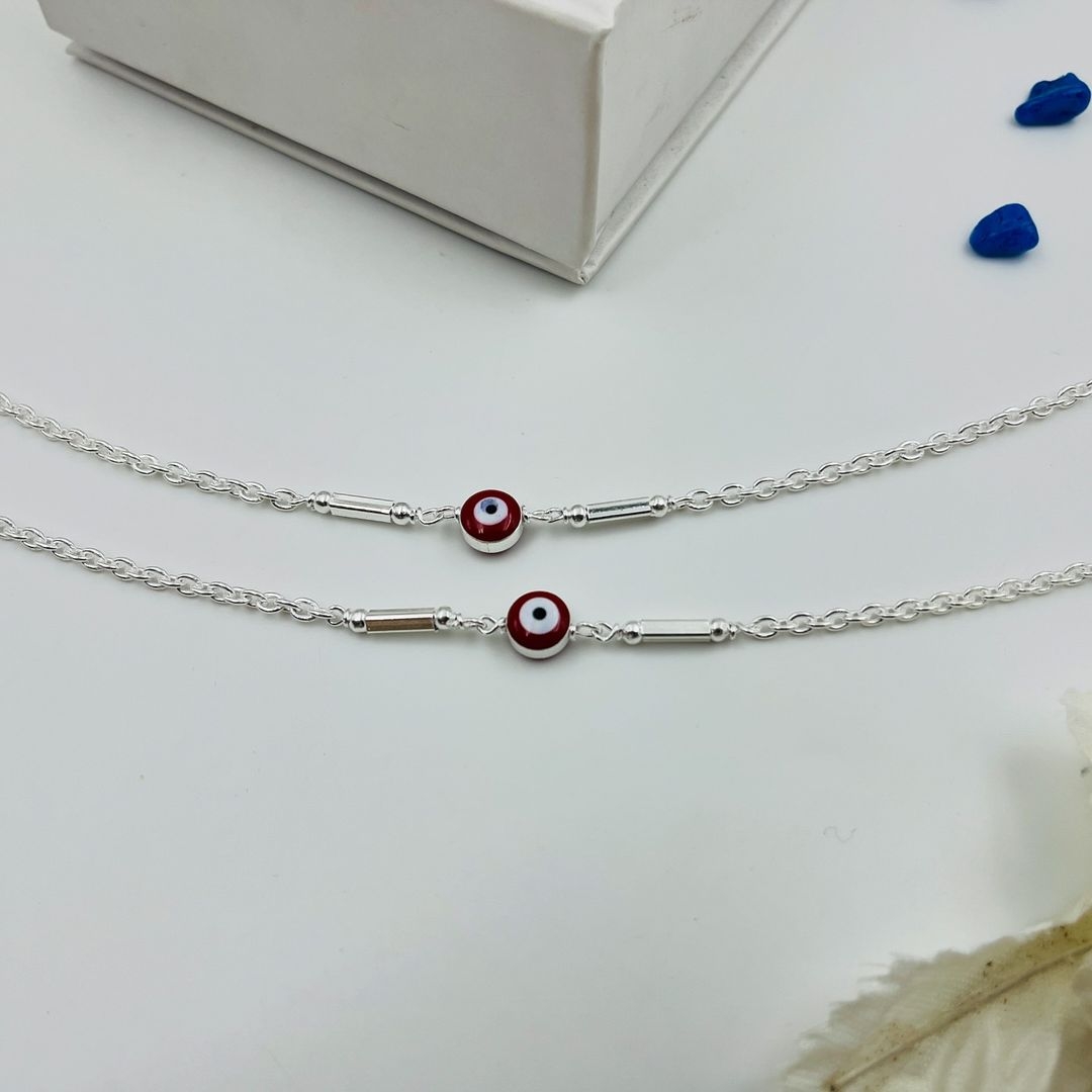 Silver Evil Eye Red Anklet 0