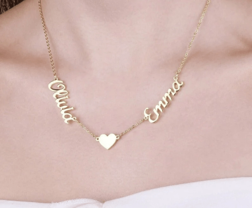 Personalised Silver Couple Name Linear Necklace with Heart 2