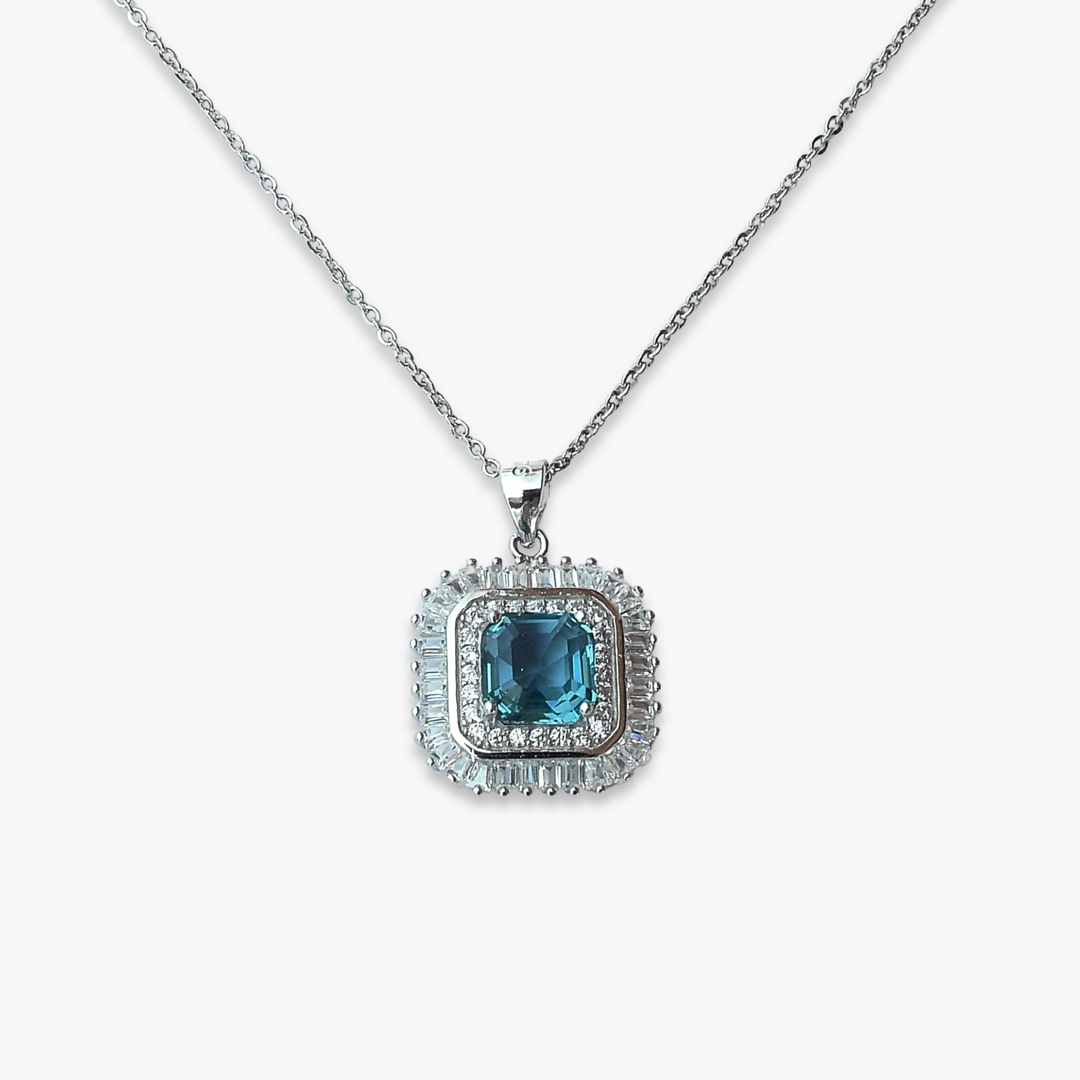 Silver London Blue Emerald Pendant 0