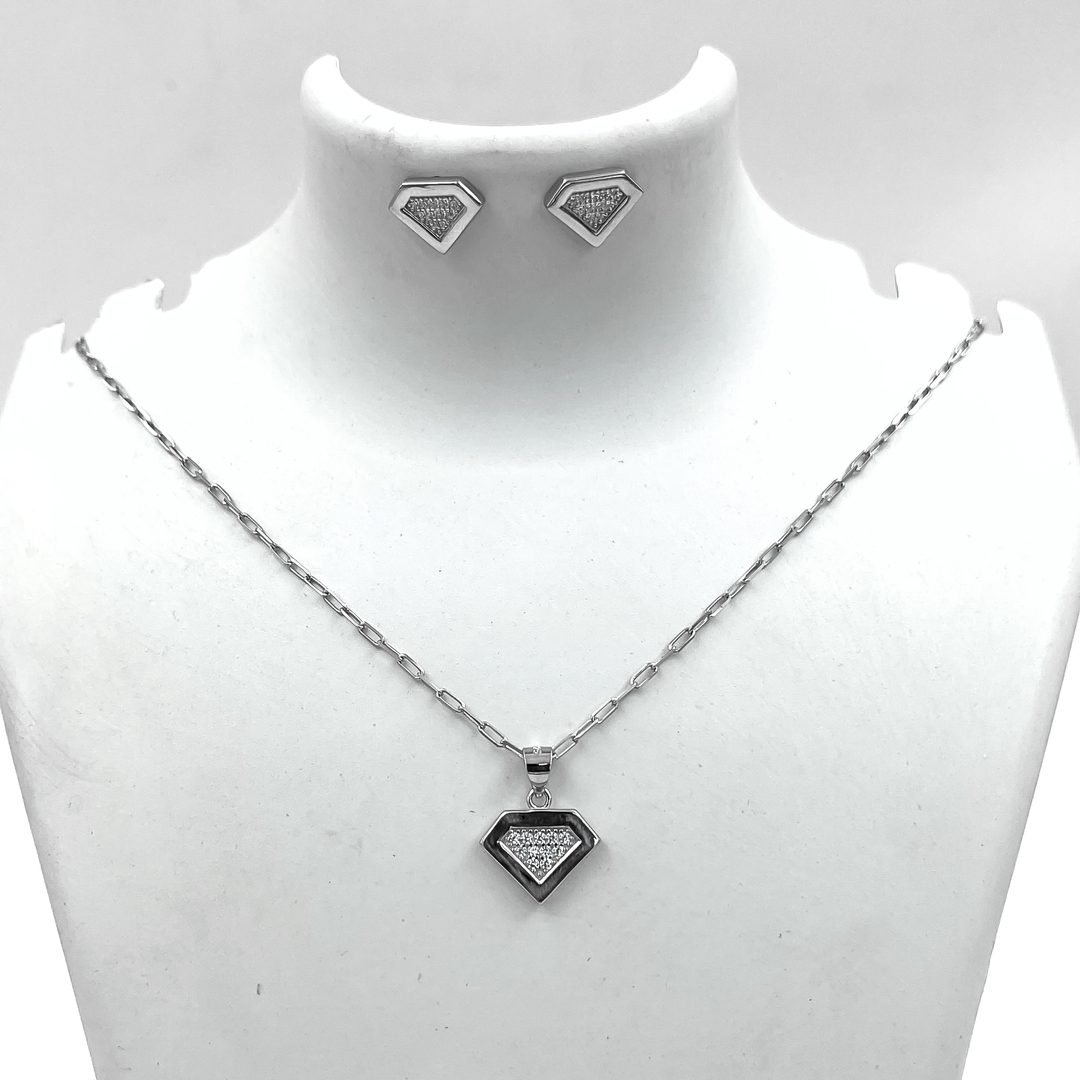 Silver Sparkle Diamond Pendant and Earrings Set 1
