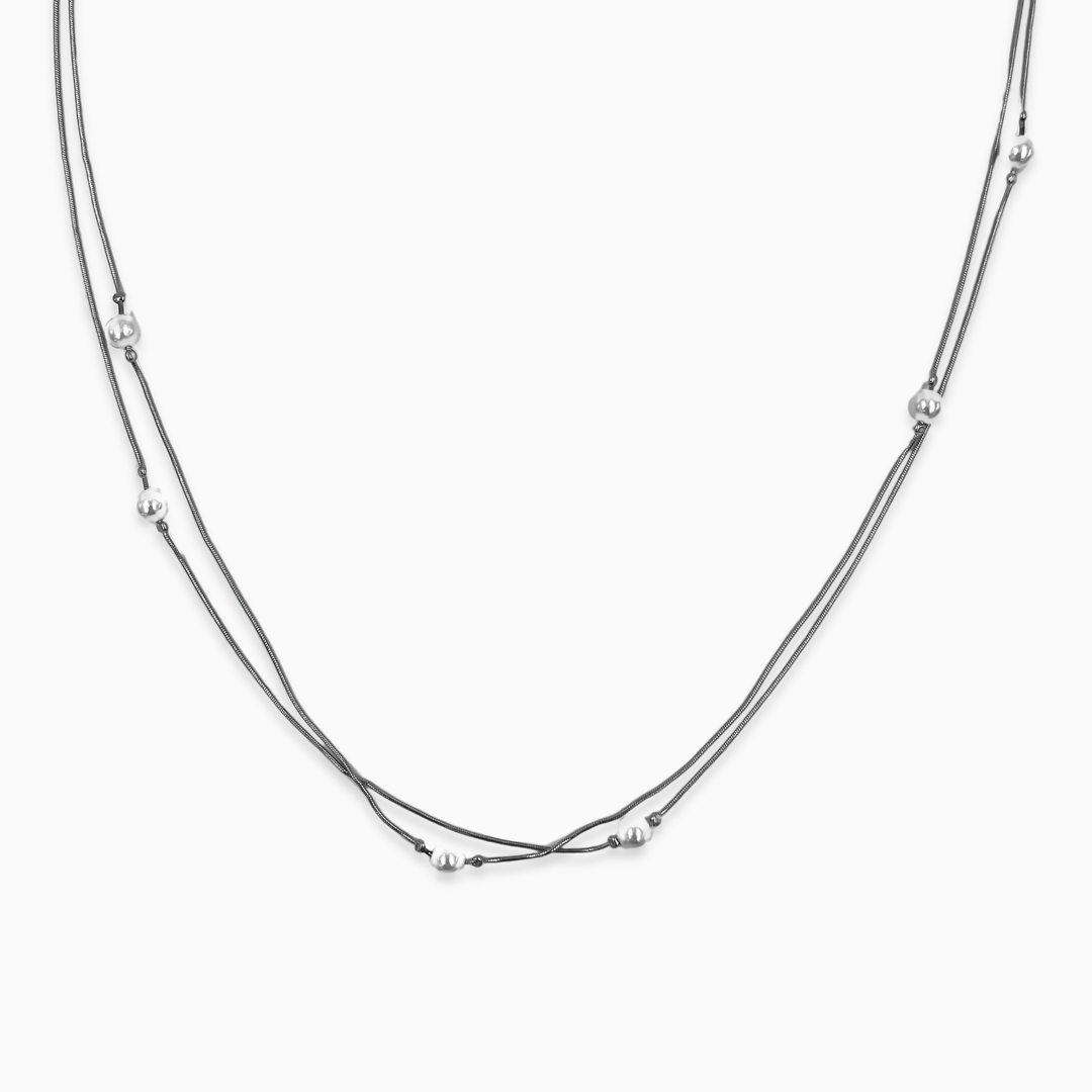 Silver Sophisticated Dual-Strand Pearl Necklace 0