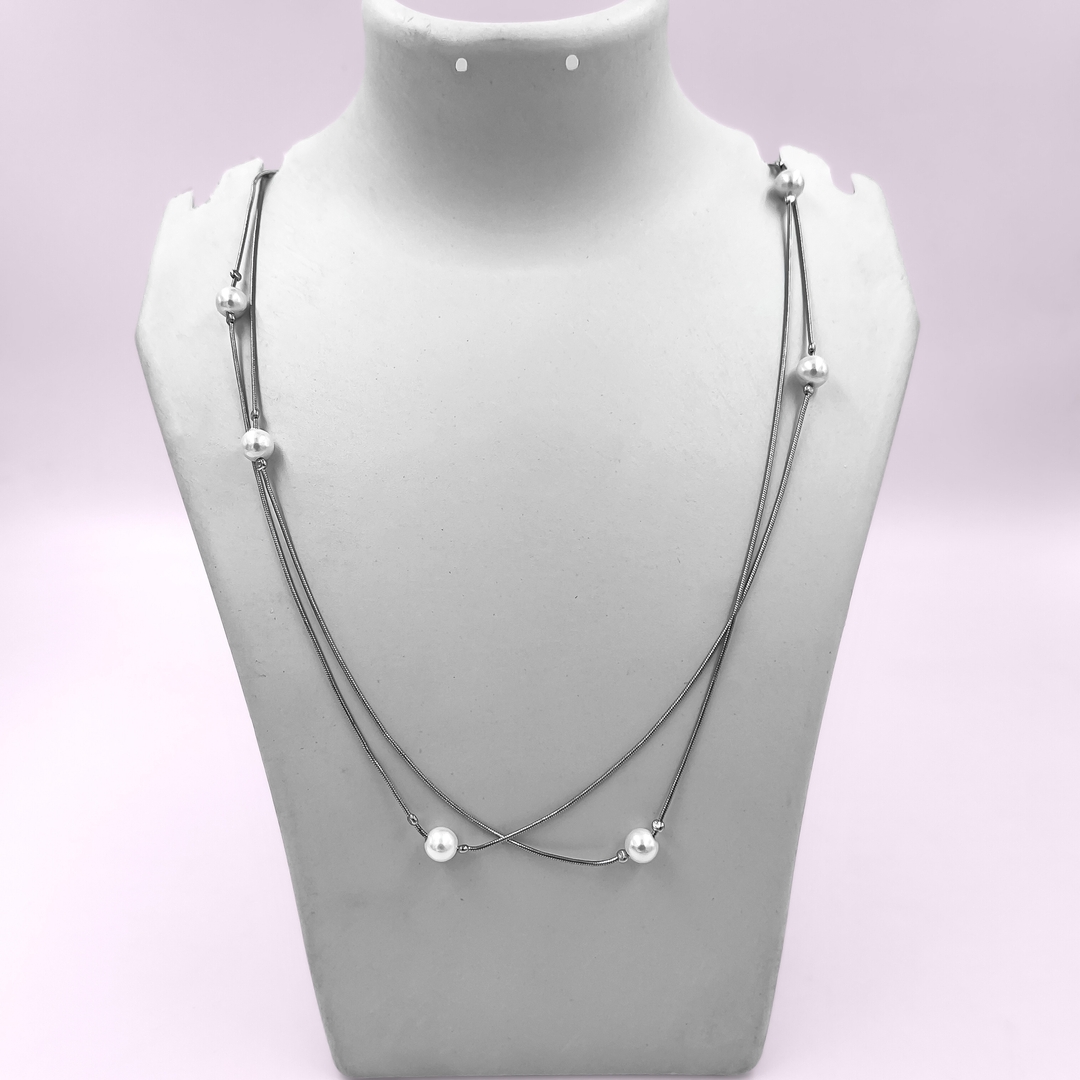 Silver Sophisticated Dual-Strand Pearl Necklace 1