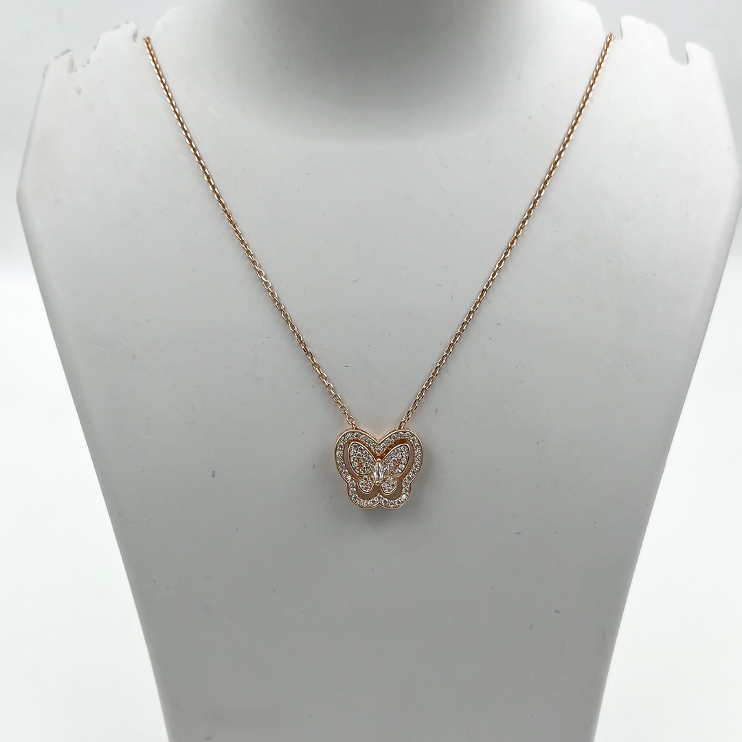 925 Sterling Silver Rose Gold Butterfly Cubic Zirconia Necklace with Chain for Girls and Women 1