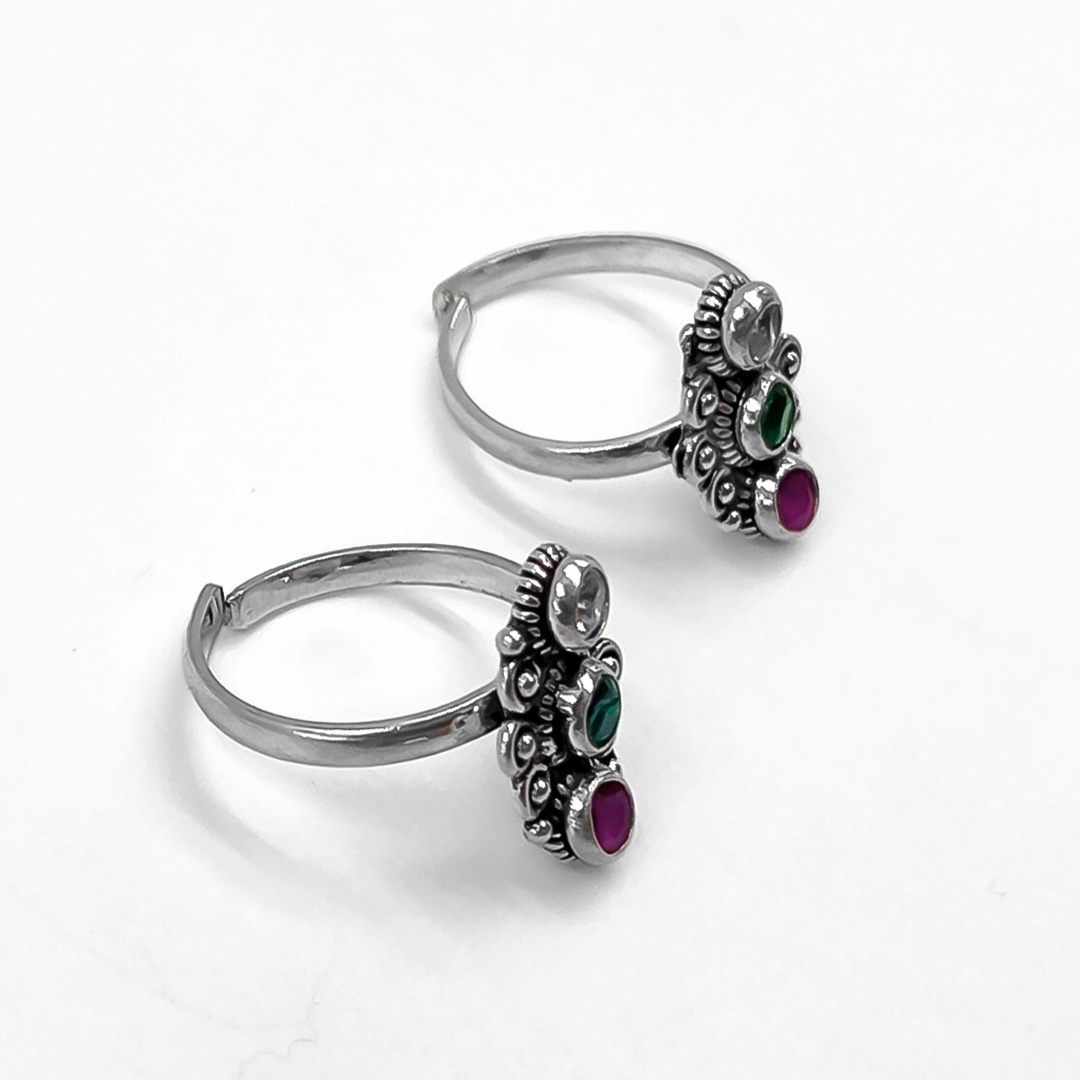 Silver Oxidised Three Gemstone Toe Ring 3