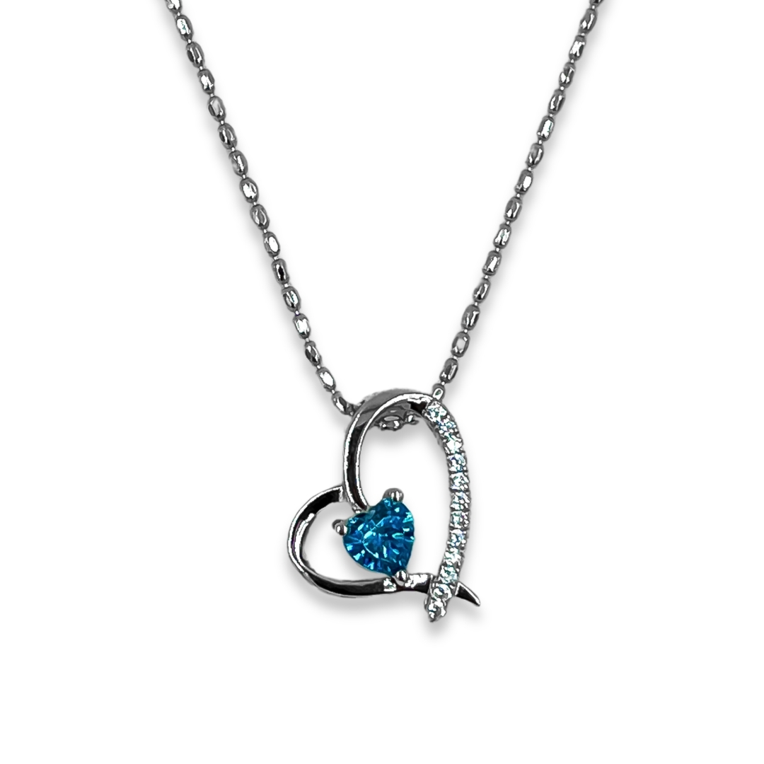 Silver Sky Blue Crystal Heart Pendant 0