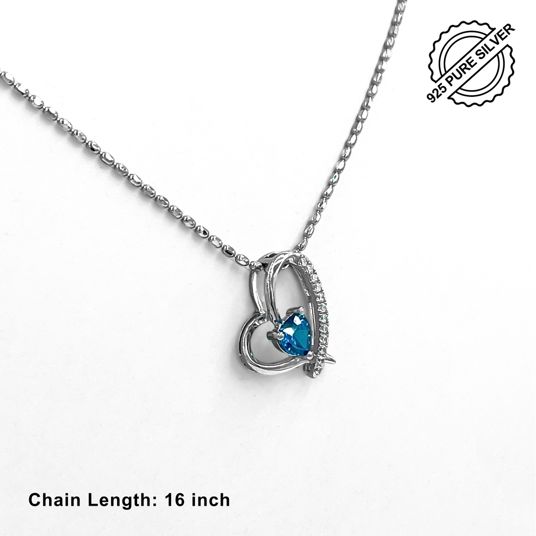 Silver Sky Blue Crystal Heart Pendant 2