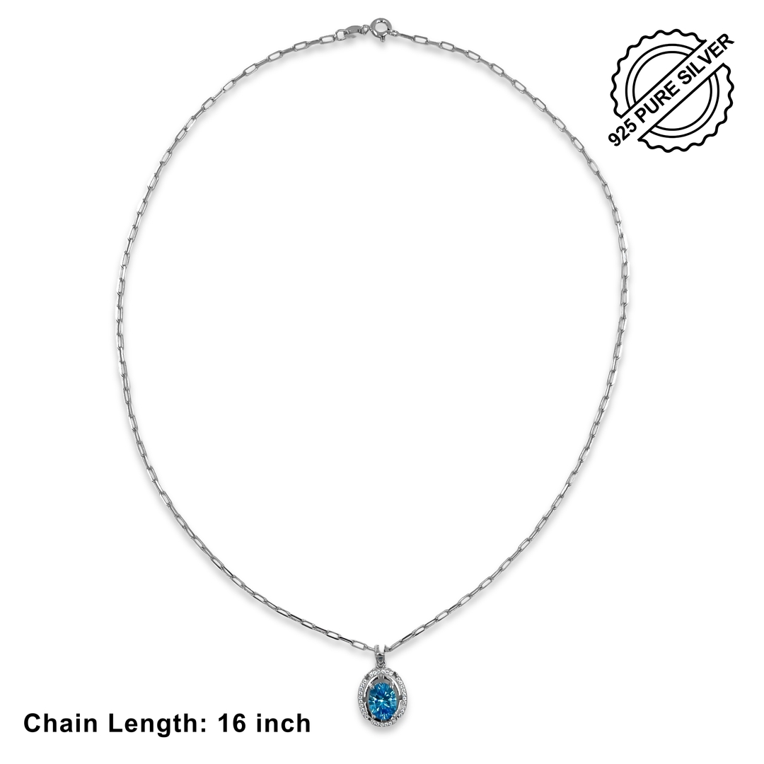 Silver Blue Topaz Halo Pendant 3