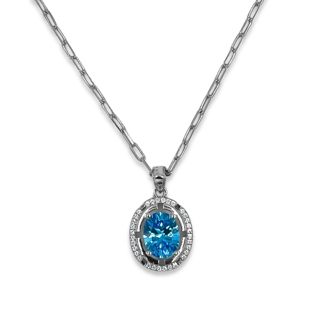 Silver Blue Topaz Halo Pendant 1