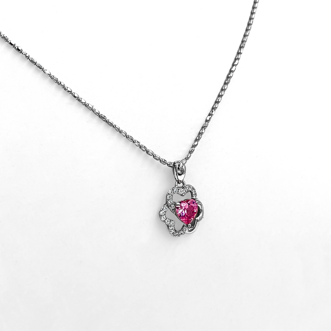 Silver Floral Pendant with Pink Gemstone 1