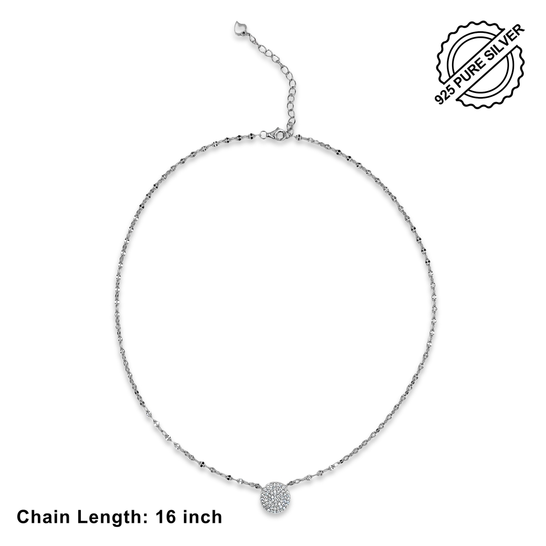 Silver Diamond Pave Circle Necklace 3