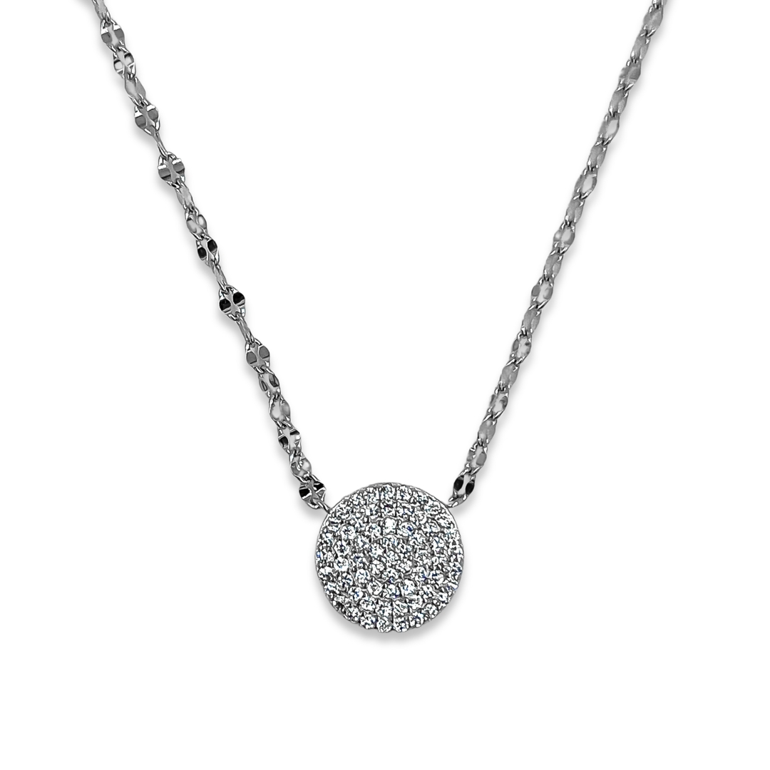 Silver Diamond Pave Circle Necklace 0