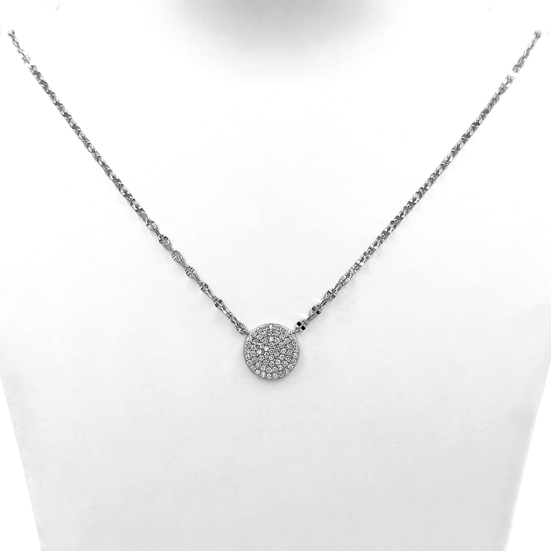 Silver Diamond Pave Circle Necklace 1