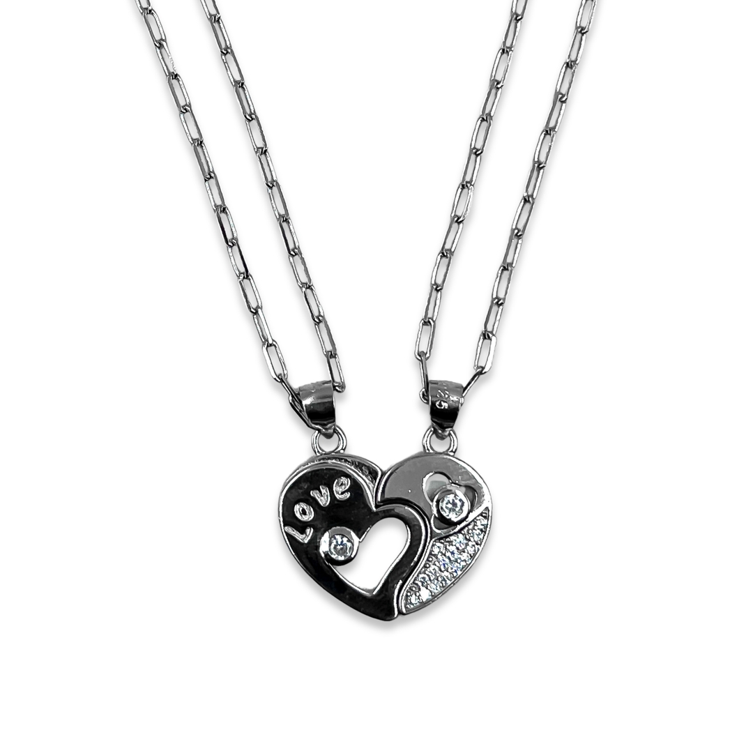 Silver Love Heart Couple Pendant 0