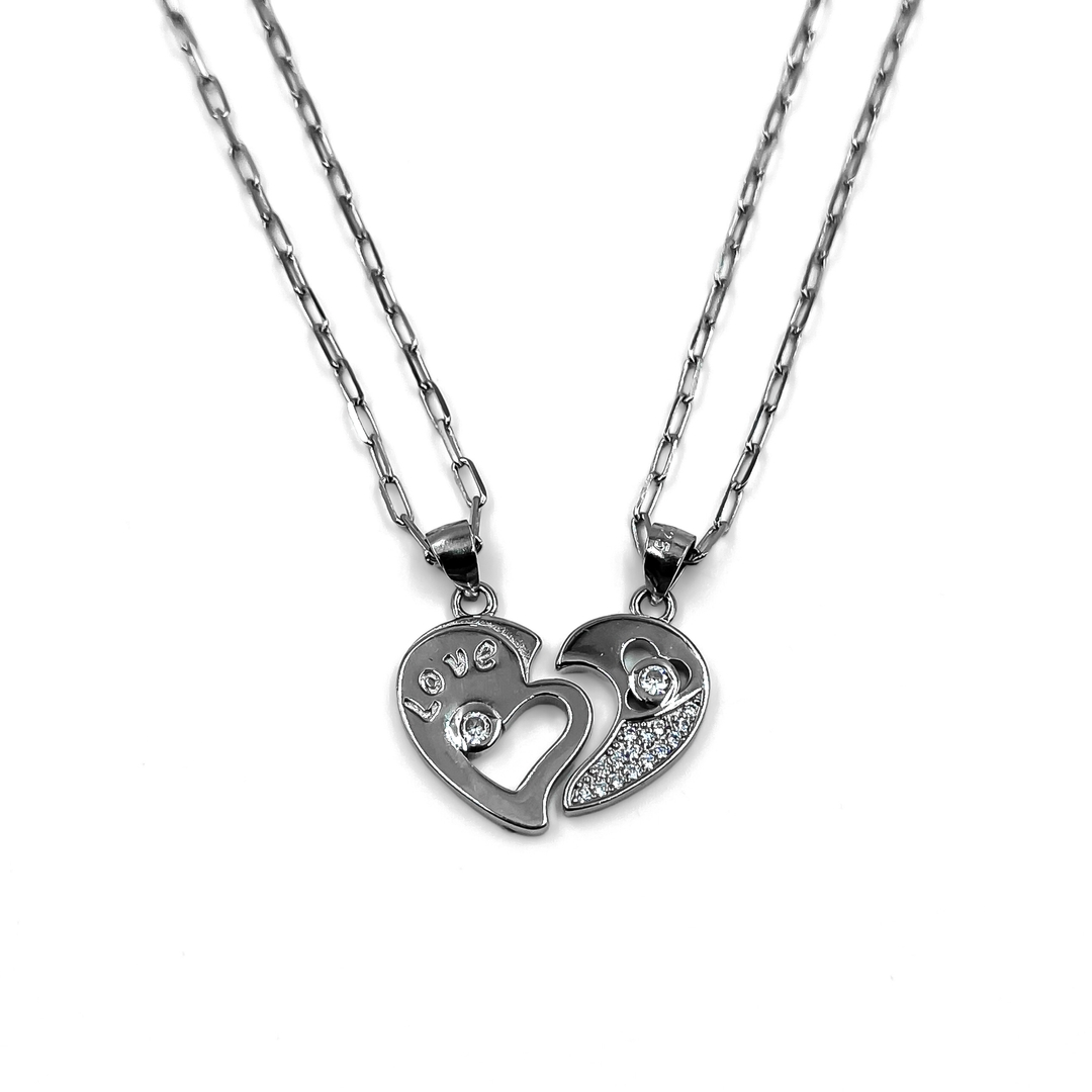 Silver Love Heart Couple Pendant 1