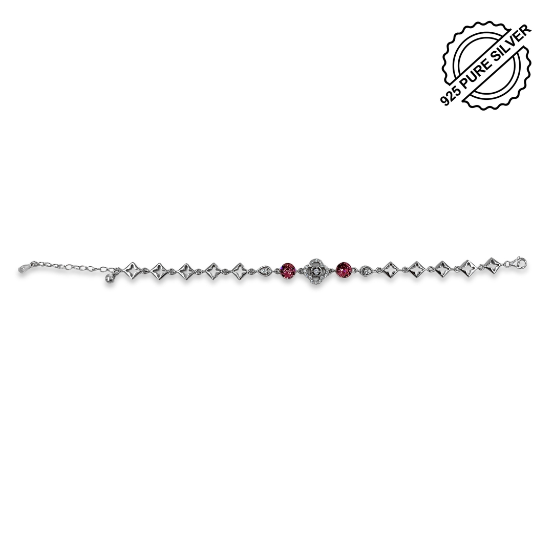 Silver Solitaire Red Gemstone Adjustable Bracelet 3