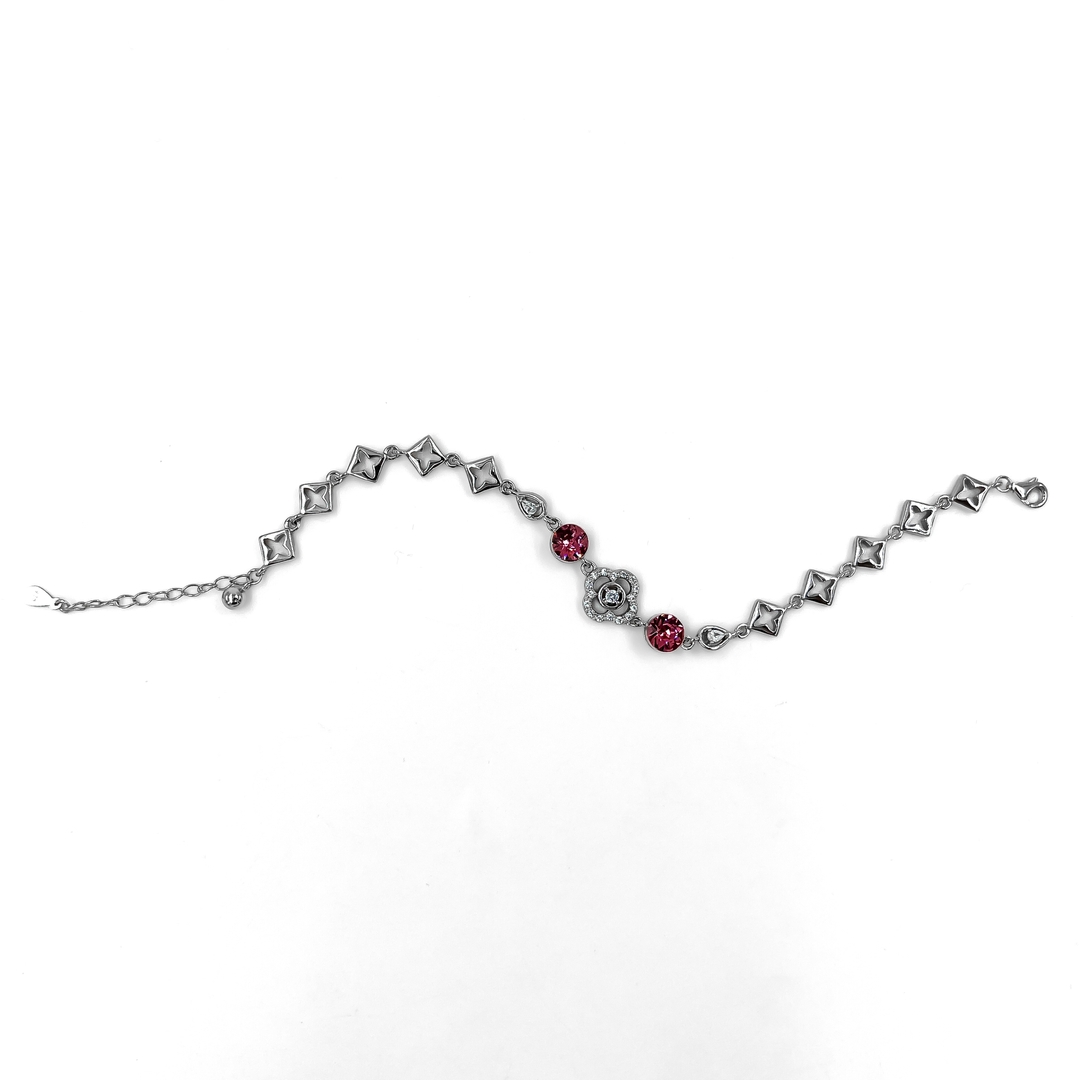 Silver Solitaire Red Gemstone Adjustable Bracelet 2