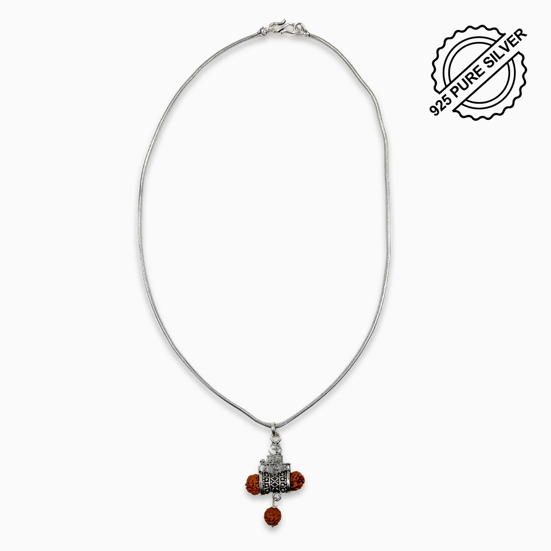 Silver lord Shiva Damru With Rudraksha Beads Pendant with Chain 3