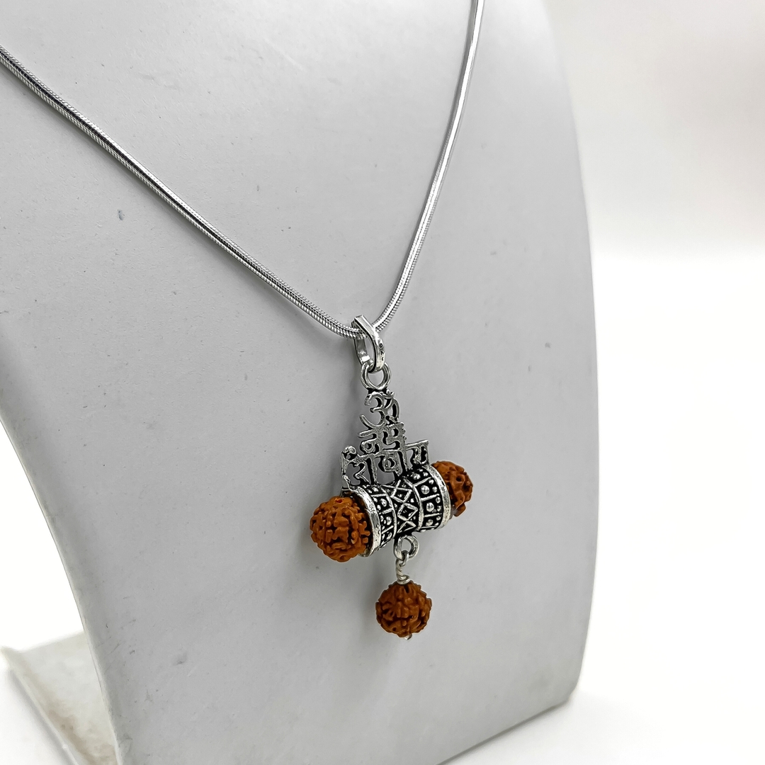 Silver lord Shiva Damru With Rudraksha Beads Pendant with Chain 2