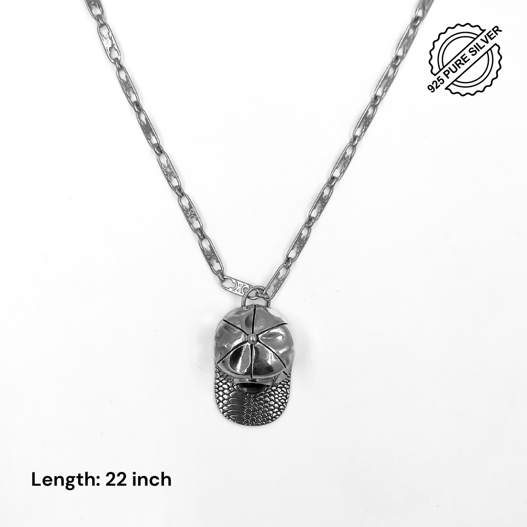 Silver Baseball Cap Pendant with Chain 2