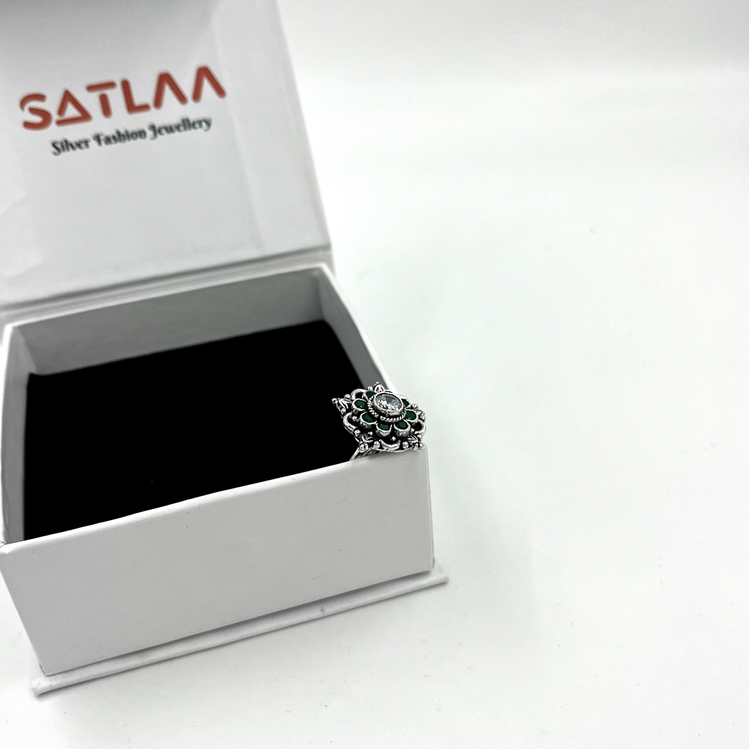 Silver Flower Oxidised Ring for Women and Girls 2