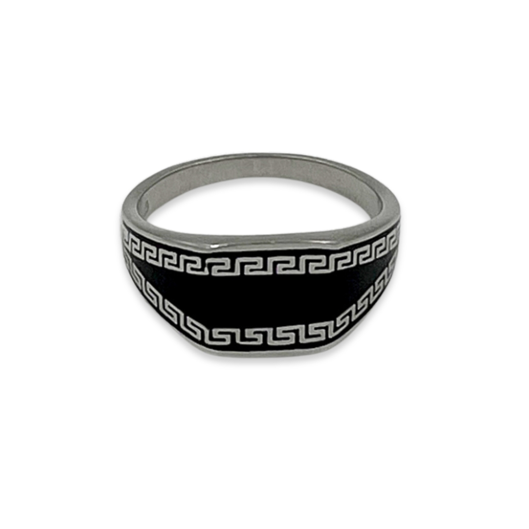 Silver Black Enamel Mens Turkish Ring 0