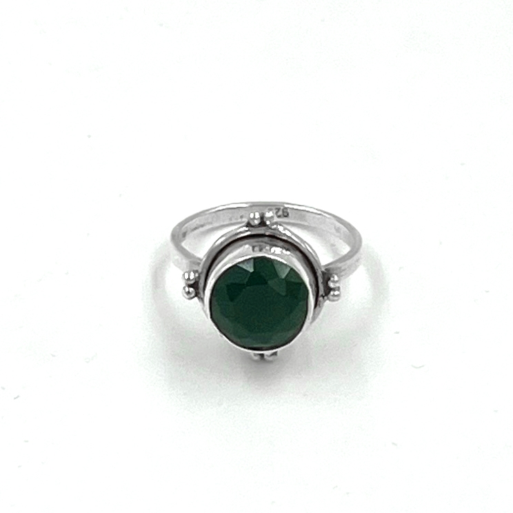 Sterling Silver 925 Green Agate Solitaire Ring 0