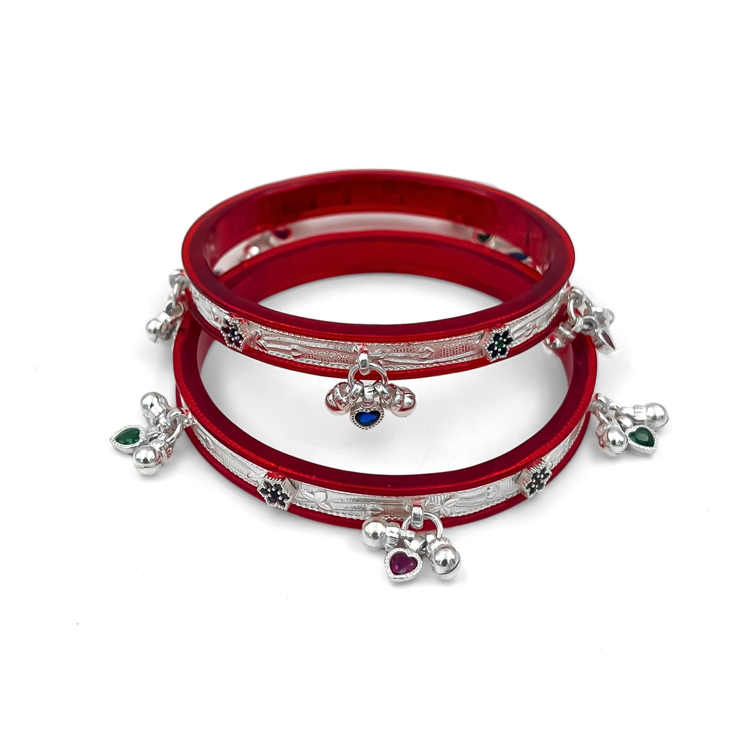 SATLAA Real Silver Red Color Chudi Bangle Bracelet for Girls & Women 1