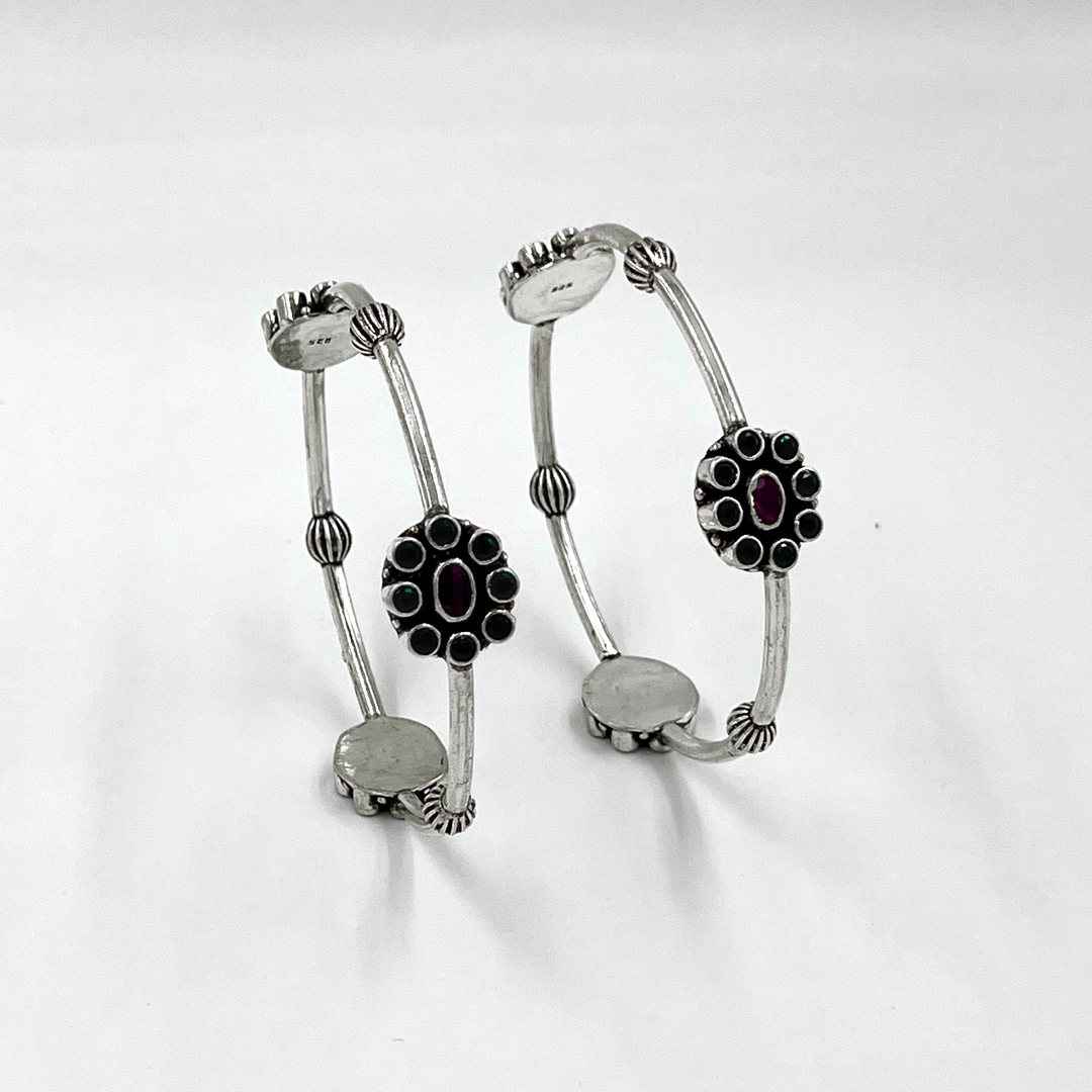 Silver Multicolor Flower Bangle 4